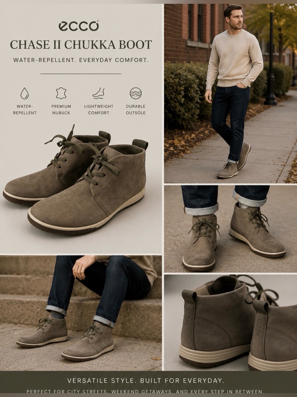ECCO Chase Ii Water-Repellent Chukka Boot gray